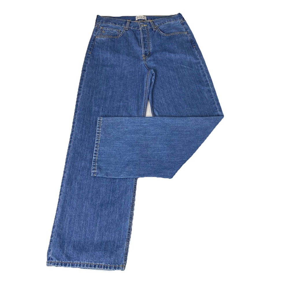 Etica Stanton Relaxed Wide Leg Jeans In Fistral Women's 30‎ Button Fly High Rise